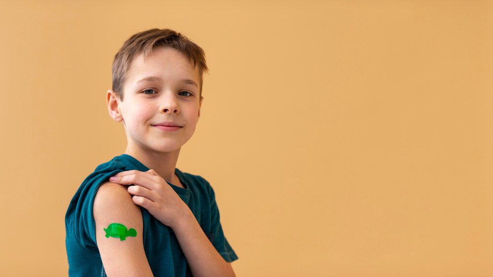 Medium shot kid wearing band aid